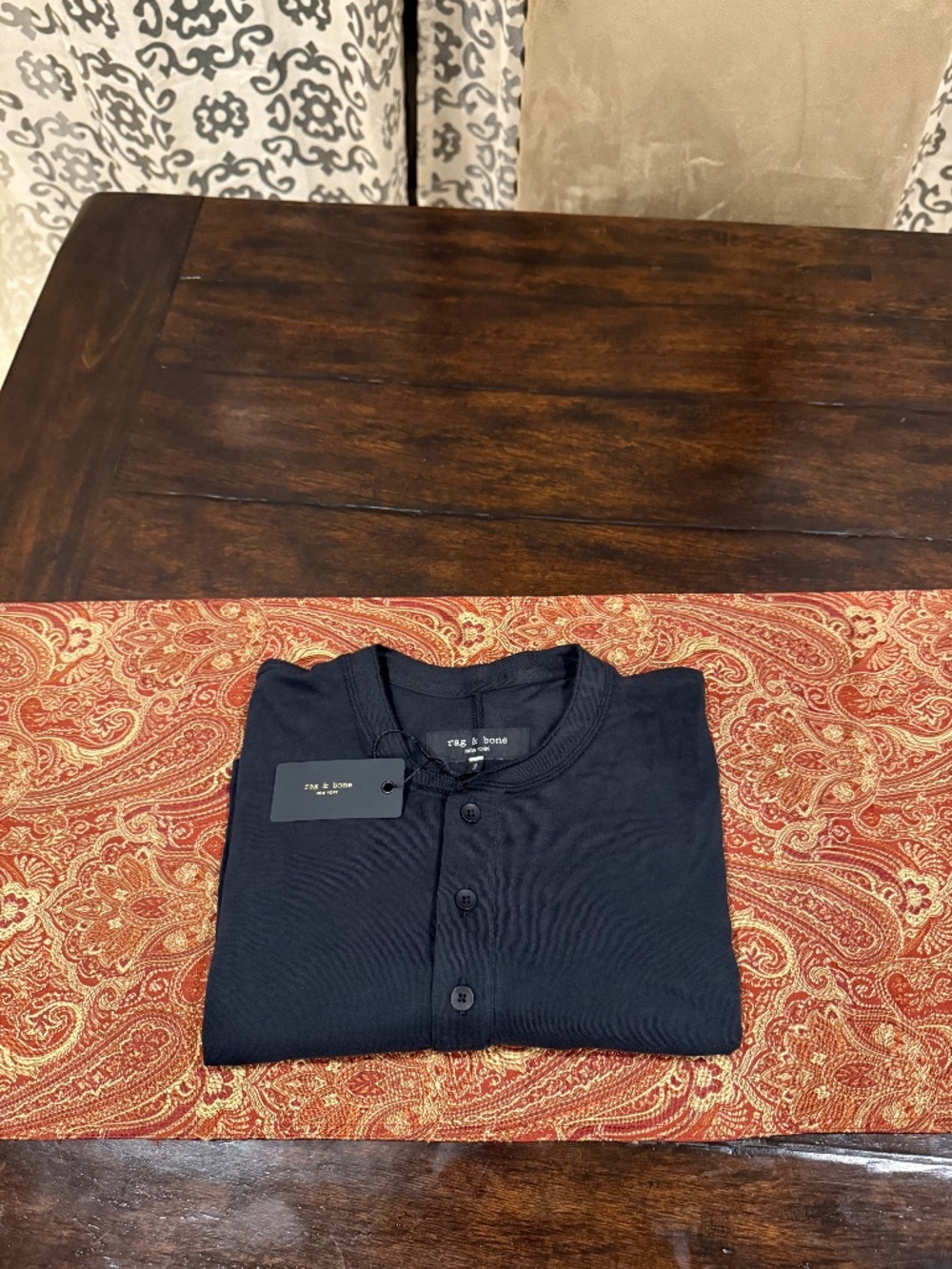 Rag & Bone Men's Medium Black Classic Slub Jersey SS Henley Tee MSRP $148